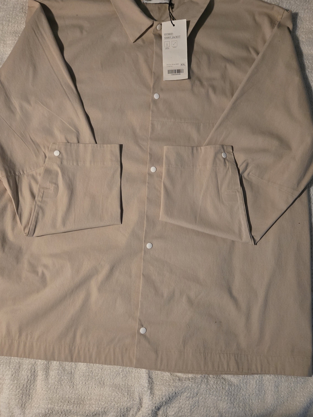 Men's Light Beige Coach Shirt Jacket - Minimal Snap-Front